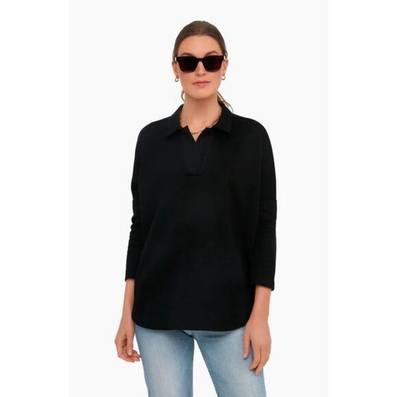 Tuckernuck Pomander Place Womens Easy Polo Swing Sweatshirt XS/S Black V Neck - Picture 1 of 12